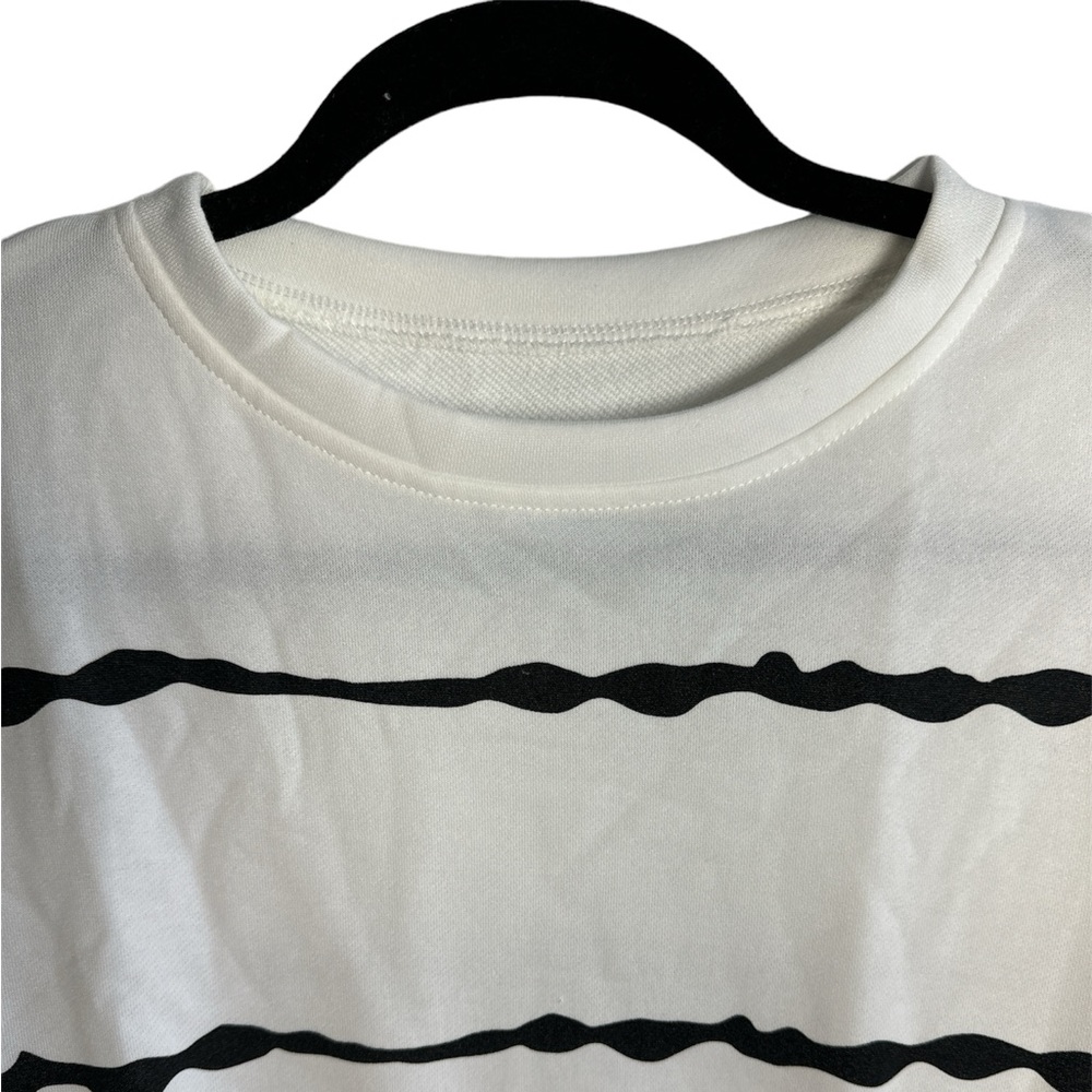 Women Sweatshirt Striped Color Block Long Sleeve Pullover Top White Size S - Picture 3 of 7